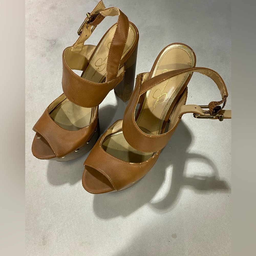 Jessica Simpson Sandals Womens 8.5 Brown Lilyx Ankle Strap High Heels Espadrille